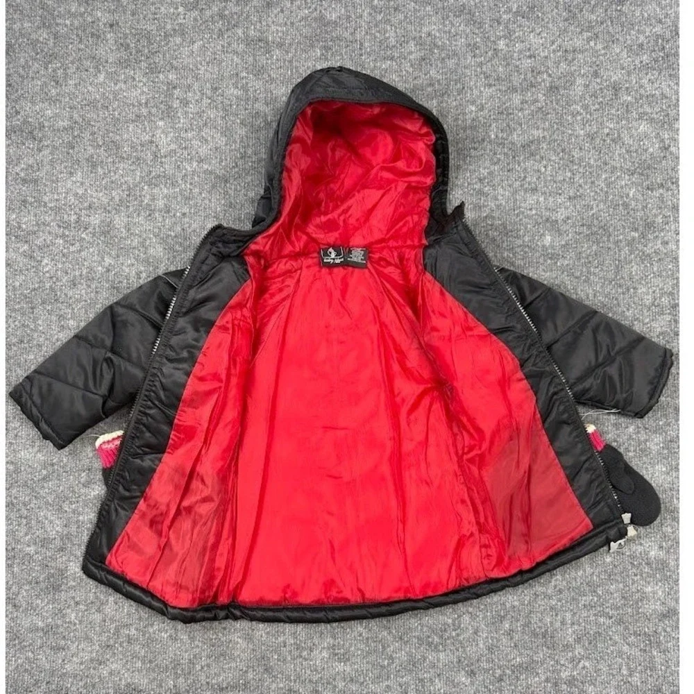 Vintage Baby‎ Phat Girlz Black Puffer Jacket with Red Lining and Mittens Size 2T